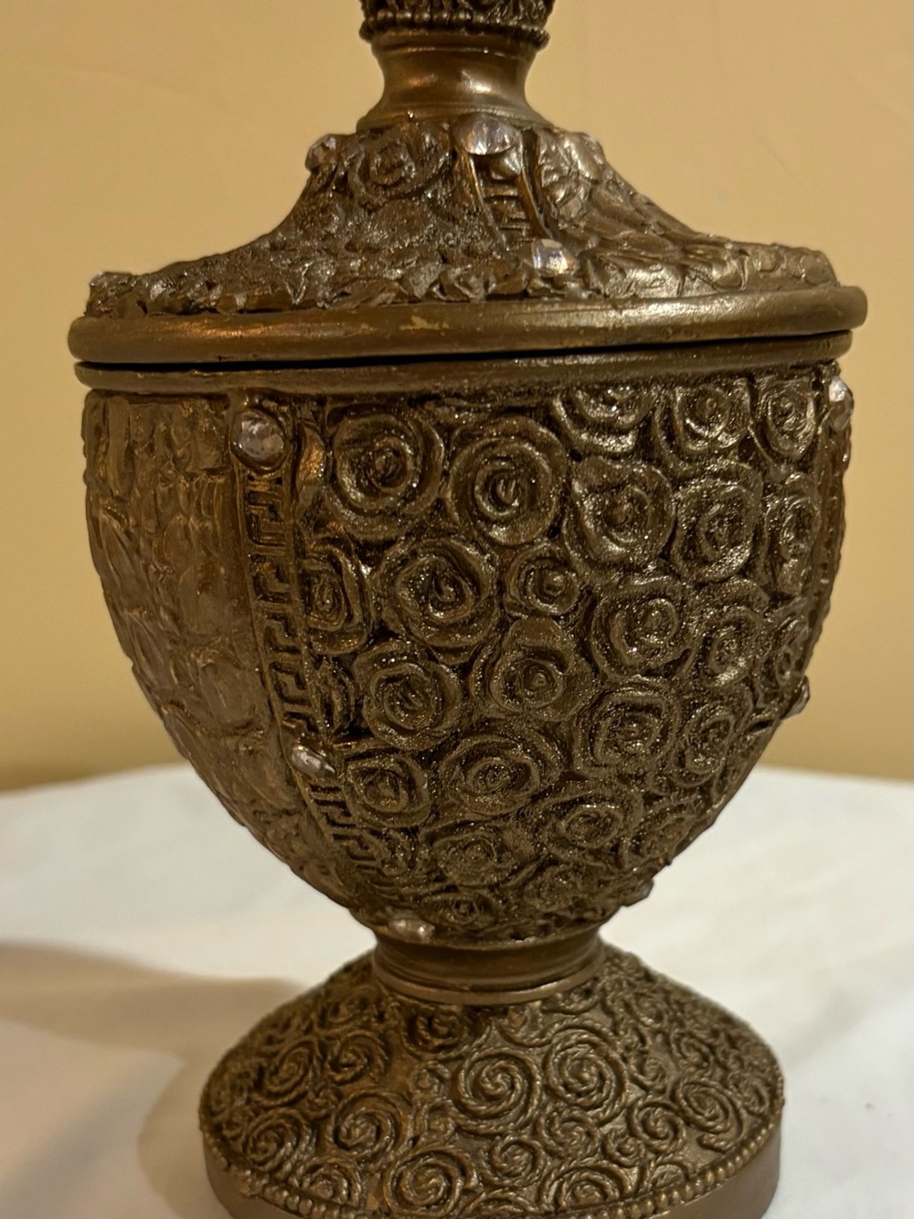 Vintage Decorative Ornate Rose-Textured Vase - Bronze